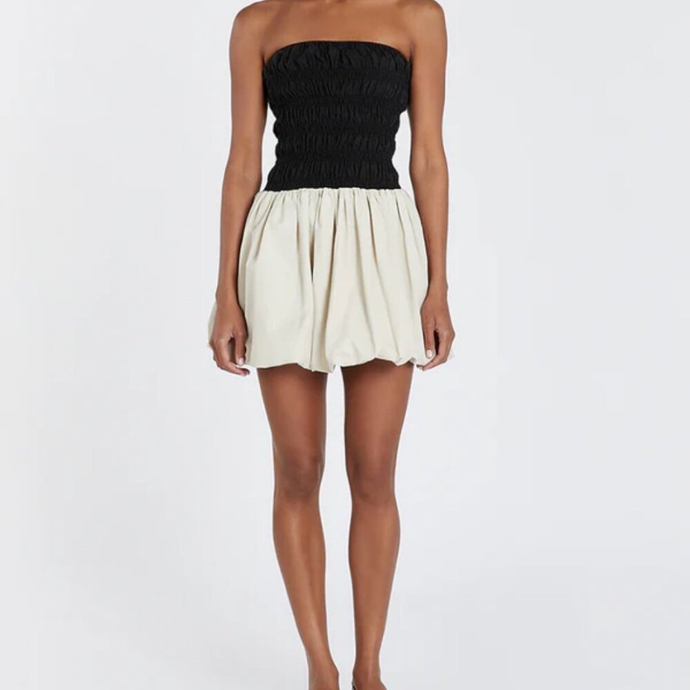 NWT DISSH STEVIE BLACK AND STONE STRAPLESS BUBBLE MINI DRESS